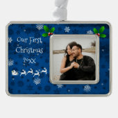 Blauwe kerstversiering uit de Kerstmis Verzilverd Omlijst Ornament (Voorkant)