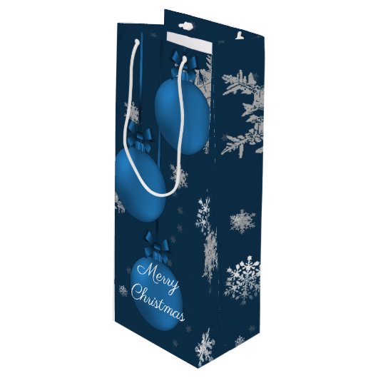 Blauwe kerstversiering Wine Gift Bag Wijn Cadeautas (Voorkant Gekanteld)
