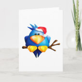 Blauwe Kerstvogel met Kerstmannenmuts Kaart (Voorkant)