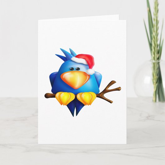 Blauwe kerstvogel met kerstmuts kaart