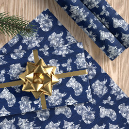 Blauwe kerstvorst Snowman Rustic Cadeaupapier