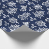 Blauwe kerstvorst Snowman Rustic Cadeaupapier (Hoek)