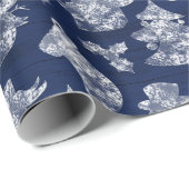 Blauwe kerstvorst Snowman Rustic Cadeaupapier (Rol Hoek)