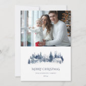 Blauwe Kerstwinter jaarlijkse familie update foto Feestdagenkaart (Voorkant)