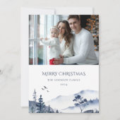 Blauwe Kerstwinter jaarlijkse familie update foto Feestdagenkaart (Voorkant)