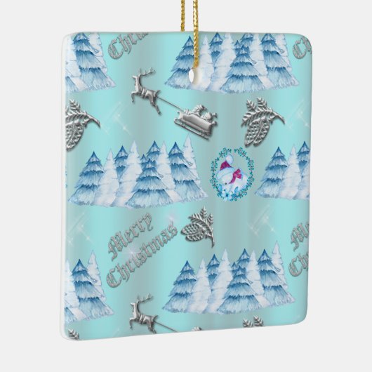 Blauwe kerstwinter keramisch ornament (Rechts)