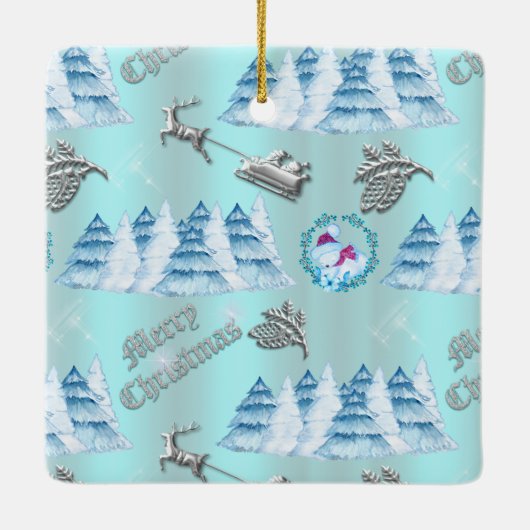 Blauwe kerstwinter keramisch ornament (Achterkant)