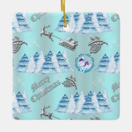 Blauwe kerstwinter keramisch ornament (Voorkant)