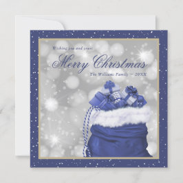 Blauwe kerstwinterfeestkaarten feestdagenkaart