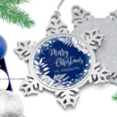 Blauwe kerstwitte bloemen tin sneeuwvlok ornament