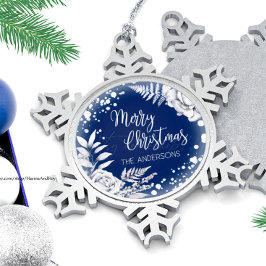 Blauwe kerstwitte bloemen tin sneeuwvlok ornament