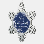 Blauwe kerstwitte bloemen tin sneeuwvlok ornament (Rechts)