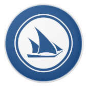 Blauwe Ketch Sailboot Nautische keramische knop (Voorkant)