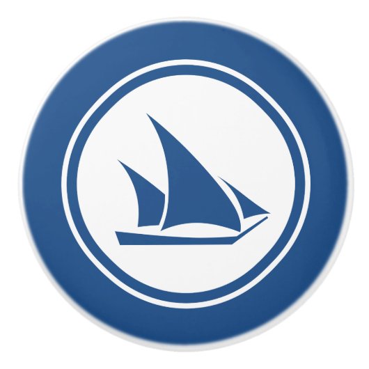 Blauwe Ketch Sailboot Nautische keramische knop (Voorkant)