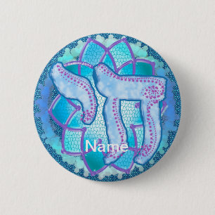 Blauwe ketting, knop ronde button 5,7 cm