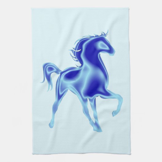 Blauwe Keukenhanddoek met Paard (Verticaal)