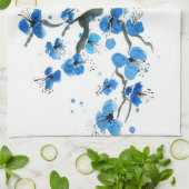 Blauwe keukenhanddoek van Japanse bloesems (Gevouwen)