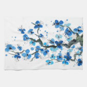 Blauwe keukenhanddoek van Japanse bloesems (Horizontaal)