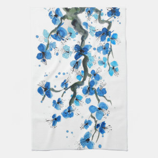 Blauwe keukenhanddoek van Japanse bloesems