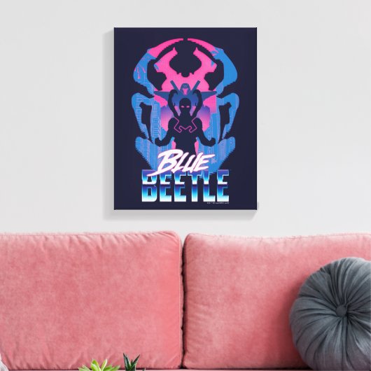 Blauwe kever retrowave versus grafisch canvas afdruk (Insitu (Woonkamer))