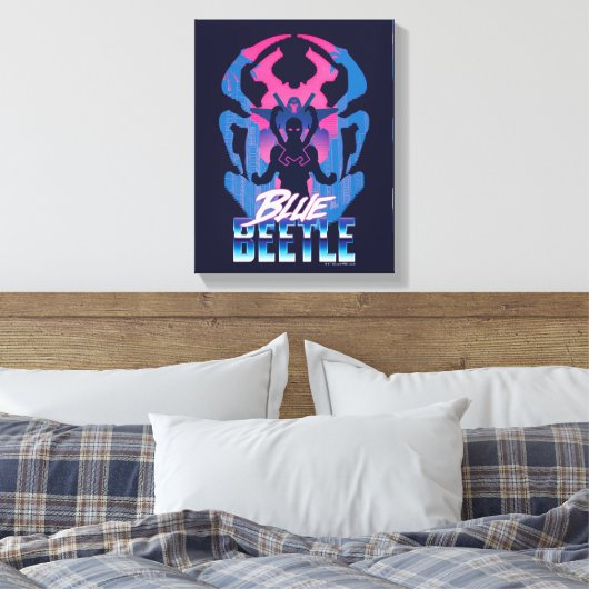 Blauwe kever retrowave versus grafisch canvas afdruk (Insitu (Slaapkamer))