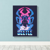 Blauwe kever retrowave versus grafisch canvas afdruk (Insitu (Houten vloer))