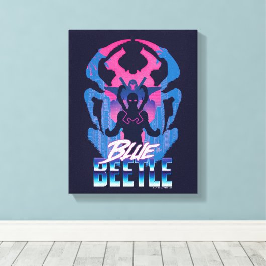 Blauwe kever retrowave versus grafisch canvas afdruk (Insitu (Houten vloer))