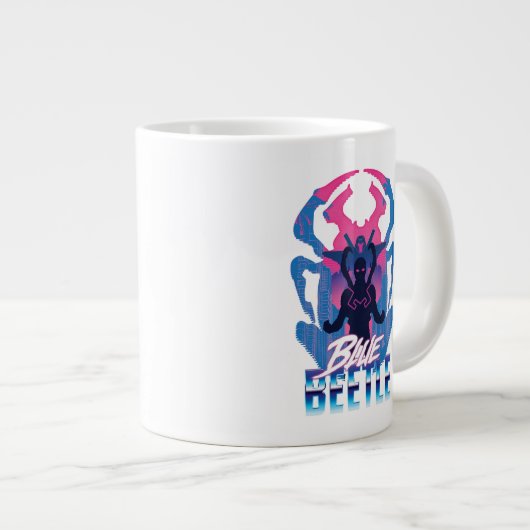 Blauwe kever retrowave versus grafisch grote koffiekop (Voorkant rechts)