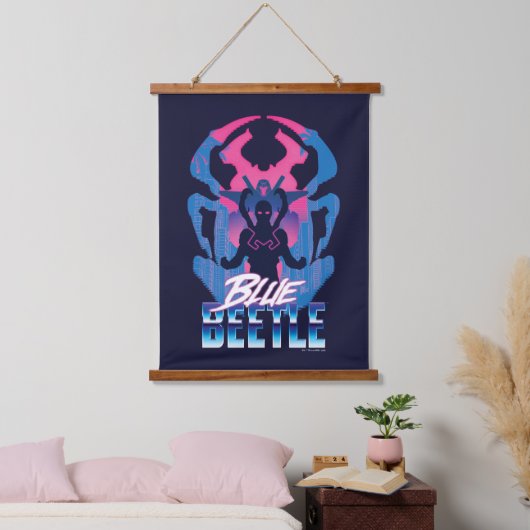 Blauwe kever retrowave versus grafisch hangend wandkleed (Slaapkamer)
