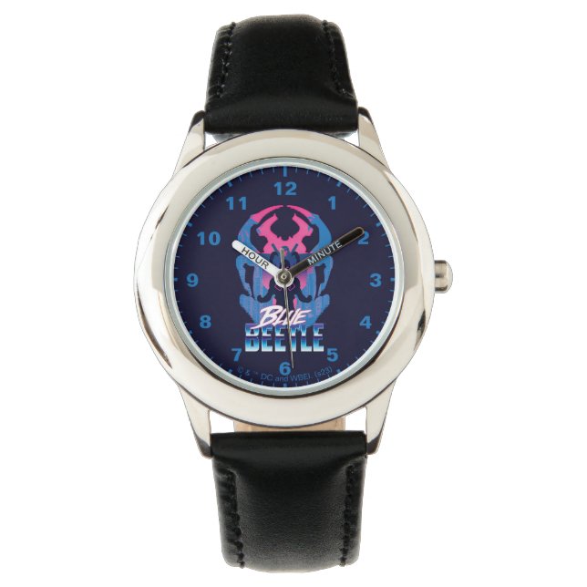 Blauwe kever retrowave versus grafisch horloge (Voorkant)