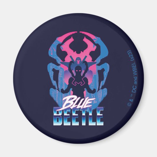 Blauwe kever retrowave versus grafisch magneet (Voorkant)