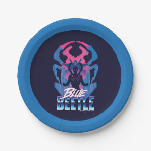 Blauwe kever retrowave versus grafisch papieren bordje