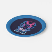 Blauwe kever retrowave versus grafisch papieren bordje (Gekanteld)