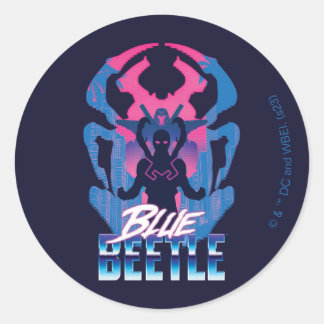 Blauwe kever retrowave versus grafisch ronde sticker