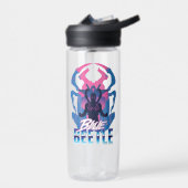 Blauwe kever retrowave versus grafisch waterfles (Links)