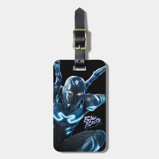 Blauwe kever springende karakter kunst bagagelabel (Voorkant verticaal)