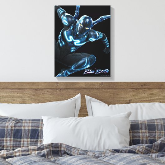Blauwe kever springende karakter kunst canvas afdruk (Insitu (Slaapkamer))