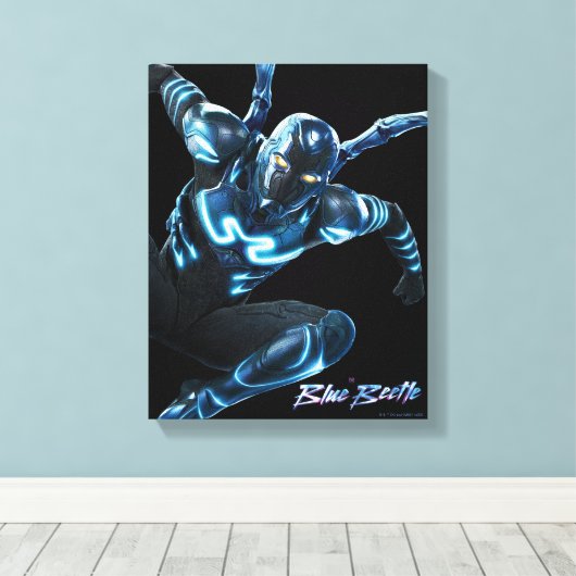 Blauwe kever springende karakter kunst canvas afdruk (Insitu (Houten vloer))