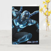 Blauwe kever springende karakter kunst kaart (Gele Bloem)