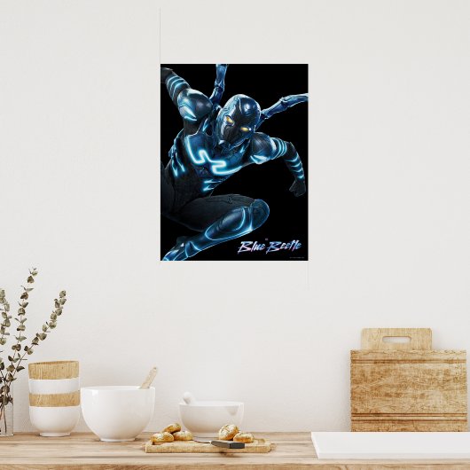 Blauwe kever springende karakter kunst poster (Keuken)