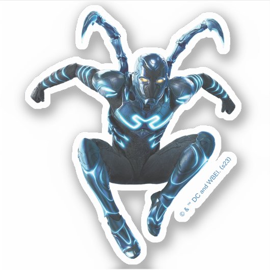 Blauwe kever springende karakter kunst sticker (Voorkant)