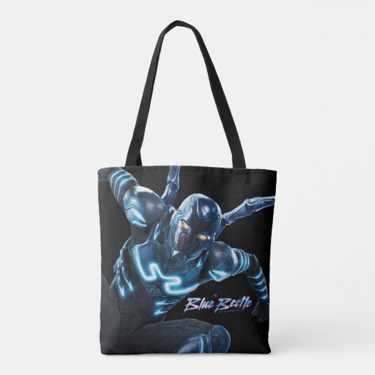 Blauwe kever springende karakter kunst tote bag (Achterkant)