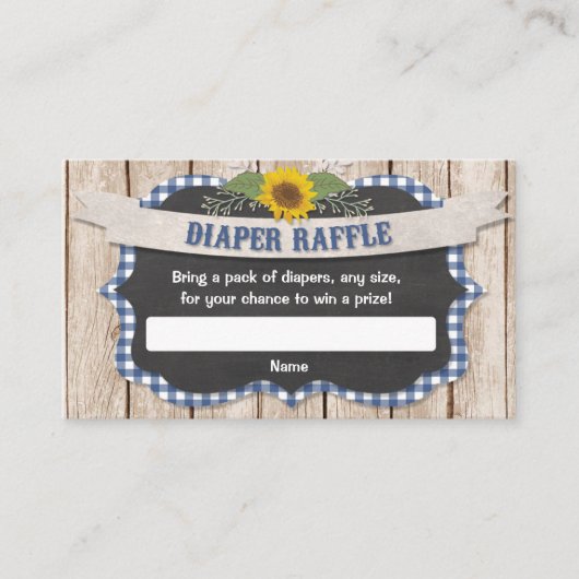 Blauwe kiem gele zonnebloemen baby luierhandel informatiekaartje (Voorkant)