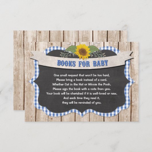 Blauwe kiem gele zonnebloemen voor baby informatiekaartje (Voorkant / Achterkant)