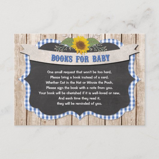 Blauwe kiem gele zonnebloemen voor baby informatiekaartje (Voorkant)