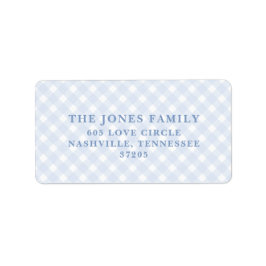 Blauwe kiem-retouradreslabels etiket