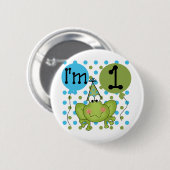Blauwe kikker, 1ste verjaardag T-shirts en cadeaut Ronde Button 5,7 Cm (Voorkant /achterkant)