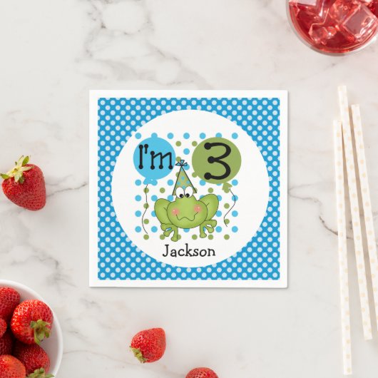 Blauwe kikker 3rd Birthday Paper Napkins Servetten (Insitu)