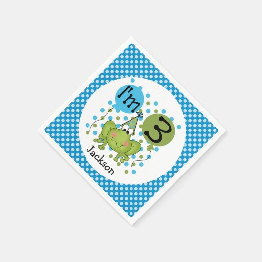Blauwe kikker 3rd Birthday Paper Napkins Servetten (Hoek)