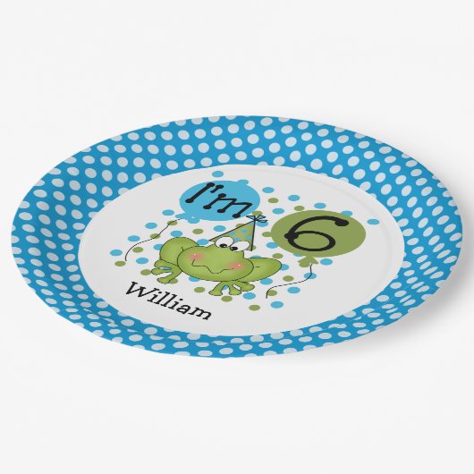 Blauwe kikker 6e verjaardag Bord (Gekanteld)